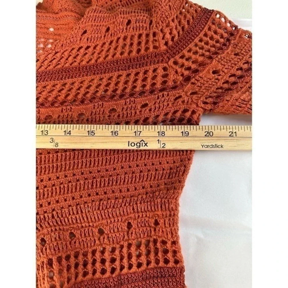 Premise Women's Open Knit Sweater Tunic Cover Up Orange Rust Sz L Boho Hippie